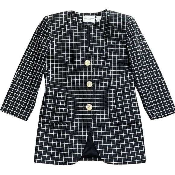 Alvin Bell New York Vintage B&W Plaid Blazer Size 10 - Picture 9 of 14